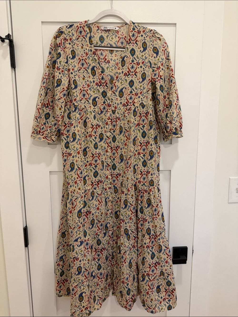 Zara Printed Tiered Midi Dress Small 100% Cotton Boho Paisley Cottagecore